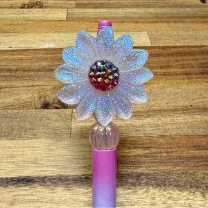 Glittery Flower Beaded Pen with Pink